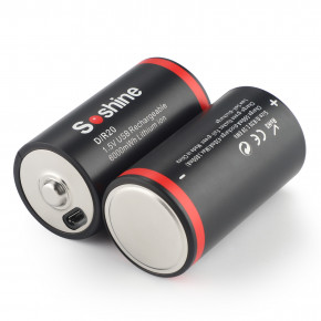  Soshine D-1.5-6000USB, D/LR20, Li-Ion 1.5V, microUSB, 6000mWh, 2.2A 6