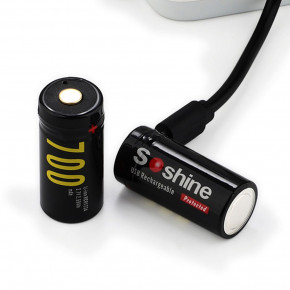  16340/CR123 Li-Ion Soshine RCR123-3.7-700, 700mAh, 1A, 4.2/3.7/2.5V, Button Top, Black 4