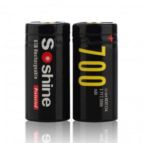  16340/CR123 Li-Ion Soshine RCR123-3.7-700, 700mAh, 1A, 4.2/3.7/2.5V, Button Top, Black 7