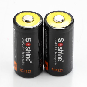  16340/CR123 LiFePO4 Soshine RCR123P-3.2-600 Protected, 600mAh, 0.6A, 3.6/3.2/2.0V 3