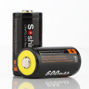  16340/CR123 LiFePO4 Soshine RCR123P-3.2-600 Protected, 600mAh, 0.6A, 3.6/3.2/2.0V 4