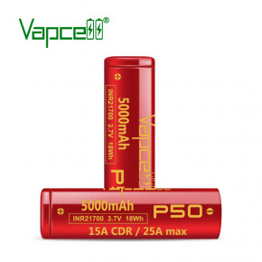  21700 Li-Ion Vapcell P50 INR21700 5000mAh, 15A, 4.2/3.6/2.5V, Red 5