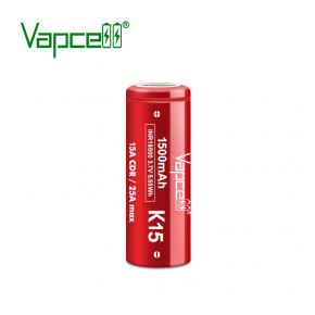  18500 - (Li-Ion) Vapcell K15, 1500mAh, 15A, 4.2/3.6/2.5V, Red