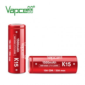  18500 - (Li-Ion) Vapcell K15, 1500mAh, 15A, 4.2/3.6/2.5V, Red 4