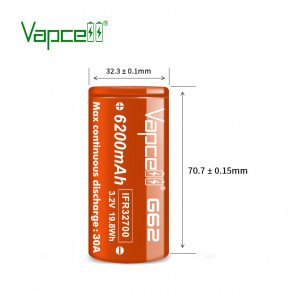  32700 LiFePO4 (LFP) Vapcell G62 (IFR32700), 6200mAh, 30A, 3.65/3.2/2.0V, Orange 3