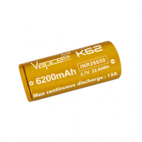  26650 - (Li-Ion) Vapcell INR26650 K62, 6200mAh, 15A, 4.2/3.6/2.5V, Gold