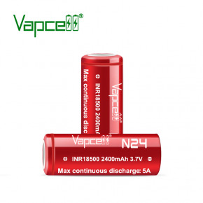  18500 - (Li-Ion) Vapcell INR18500 N24, 2400mAh, 5A, 4.2/3.6/2.5V, Red