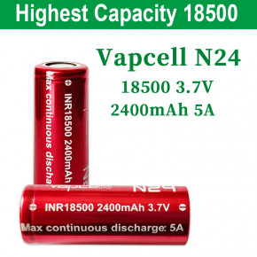  18500 - (Li-Ion) Vapcell INR18500 N24, 2400mAh, 5A, 4.2/3.6/2.5V, Red 4