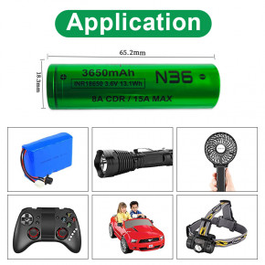  18650 - (Li-Ion) Vapcell INR18650 N36, 3650mAh, 8A, 4.2/3.6/2.5V, Green 6