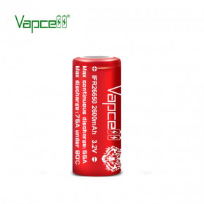  26650 LiFePO4 Vapcell IFR26650, 2600mAh, 55A, 3.6/3.2/2.0V, Red