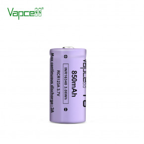  16340/CR123 Li-Ion Vapcell T8 Button Top, 850mAh, 3A, 4.2/3.6/2.5V, Purple