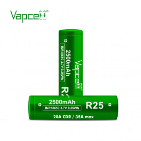  18650 Li-Ion Vapcell INR18650 R25, 2500mAh, 20A, 4.2/3.6/2.5V, Green 4