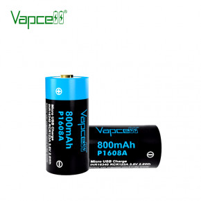  16340/CR123 Li-Ion Vapcell P1608A, microUSB, 800mAh, 3A, 4.2/3.6/2.5V, Black 3