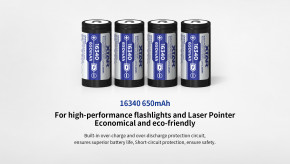   16340(CR123) Li-Ion XTAR Protected, 650mAh, 1.2A, 4.2/3.7/2.5V, Box 6