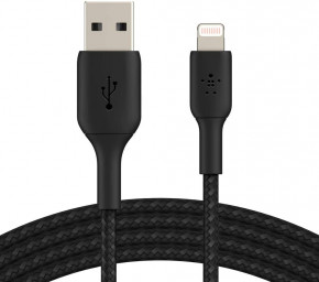  Belkin USB-A - Lightning, BRAIDED, 0.15m, black (CAA002BT0MBK) 3