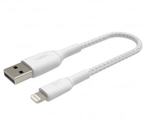  Belkin USB-A - Lightning, BRAIDED, 0.15m, white (CAA002BT0MWH)