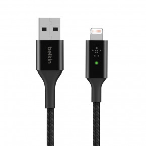  Belkin USB-A - Lightning, BRAIDED, smart LED, 1.2m, black (CAA007BT04BK)