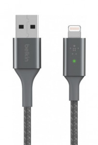  Belkin USB-A - Lightning, BRAIDED, smart LED, 1.2m, gray (CAA007BT04GR)