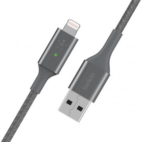  Belkin USB-A - Lightning, BRAIDED, smart LED, 1.2m, gray (CAA007BT04GR) 3