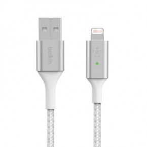  Belkin USB-A - Lightning, BRAIDED, smart LED, 1.2m, white (CAA007BT04WH)