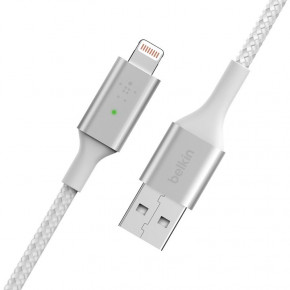  Belkin USB-A - Lightning, BRAIDED, smart LED, 1.2m, white (CAA007BT04WH) 3