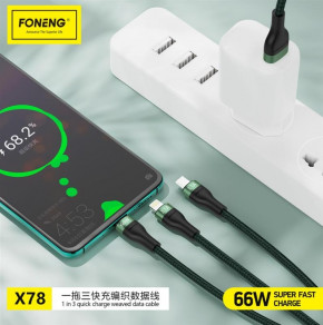  Foneng X78 1.2M 3-in-1 (66W) USB - USB-C/microUSB/Lightning 1.2 Black (X78-CA-3-TIO) 3