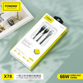  Foneng X78 1.2M 3-in-1 (66W) USB - USB-C/microUSB/Lightning 1.2 Black (X78-CA-3-TIO) 4