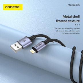  Foneng X95 Metal Head Braided Cable (3A) USB - Lightning 1.2 Black (X95-CA-IP) 3