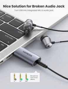  UGREEN CM383 USB External Stereo Sound Adapter USB Type A AUX 3,5 mm female Gray (UGR-80864) 5