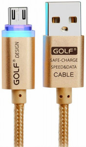  GOLF GC-12M Braided with LED Micro cable 1m Gold #I/S