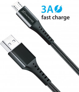  USB-MicroUSB Grand-X 3A 1.2m Fast harge Black (FM-12B)