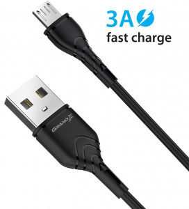  USB-MicroUSB Grand-X 3A 1m Fast harge Black (PM-03B)