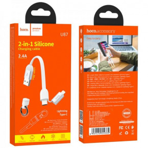  21 Hoco Lightning+Type-C Cool Silicone U87 |2.4A 0.2M| white 5