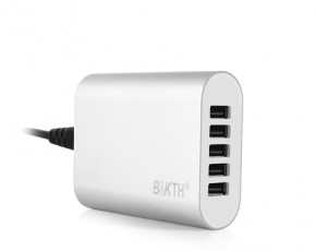    HQ-Tech BakTH-5UC-S Fast 5-Port USB Smart Charger, 5V/8A (40W), 2.4  , AC220V, Silver, 