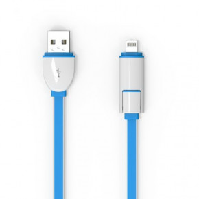  2in1 Ldnio LC82 MicroUSB+Lightning 1M 2.1A Blue