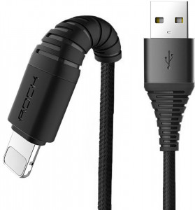  Rock Hi-Tensile lightning Charge & Sync round Cable 1,2M Black #I/S