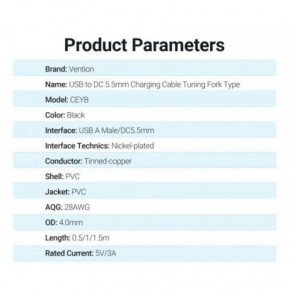  Vention USB - DC (M/M), 5.5 , 1.5 , Black (CEYBG) 3