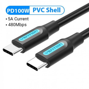  Vention USB Type-C - USB Type-C (M/M), TPE Round PD 100 W, 5 A, 1.5 , Black (COTBG)