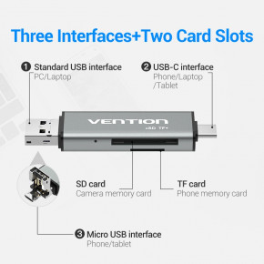  Vention CCJH0 USB-C/MicroUSB/USB2.0 to TF/SD Gray (CCJH0) 4