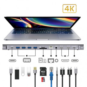   12--1 XoKo AC-1200 USB-C 2HDMI/4xUSB 3.0/2xUSB-C PD 3.0/RJ45/SD/MicroSD/AUX 3.5     (XK-A-1200) 6