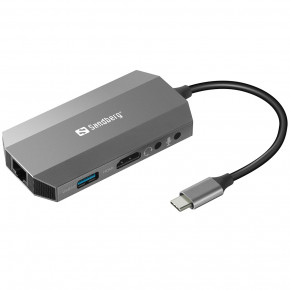 - USB3.1 Type-C --> HDMI/USB 3.0x2/RJ45/SD/TF/PD 100W 6in1 Sandberg (136-33)