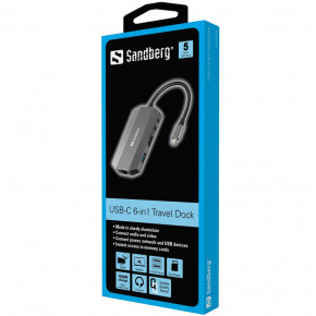 - USB3.1 Type-C --> HDMI/USB 3.0x2/RJ45/SD/TF/PD 100W 6in1 Sandberg (136-33) 3