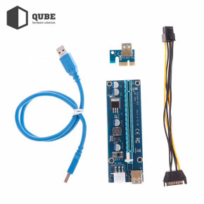  PCI-E x1 to 16x 60cm USB 3.0 Cable SATA to 6Pin Power PCE164P-NO3 ver 009S