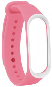  UWatch Double Color Replacement Silicone Band For Xiaomi Mi Band 3/4 Pink/White Line #I/S