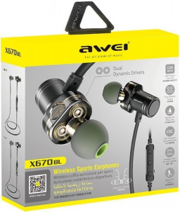  AWEI X670BL Bluetooth Dual Driver Earphone Black #I/S 3