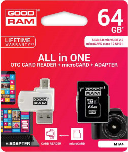   Goodram microSDHC class 10 UHS-1 SD adapter OTG Card reader 64Gb #I/S 4