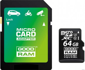   Goodram microSDHC/SDXC class 10 UHS-1 U3 SD adapter R95/W90MB/s 64Gb #I/S 3