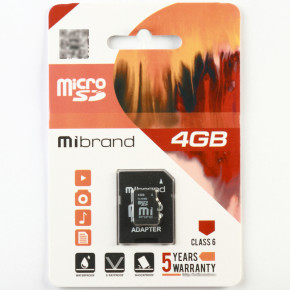   Mibrand microSDHC 4GB Class 6 +SD- (MICDC6/4GB-A)