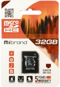   Mibrand microSDHC 32GB Class 10 UHS-I (U3) +SD- (MICDHU3/32GB-A)