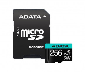   A-DATA microSDXC Premier Pro 256GB Class 10 UHS-I (U3) V30 A2 W-85MB/s R-100MB/s +SD- (AUSDX256GUI3V30SA2-RA1)